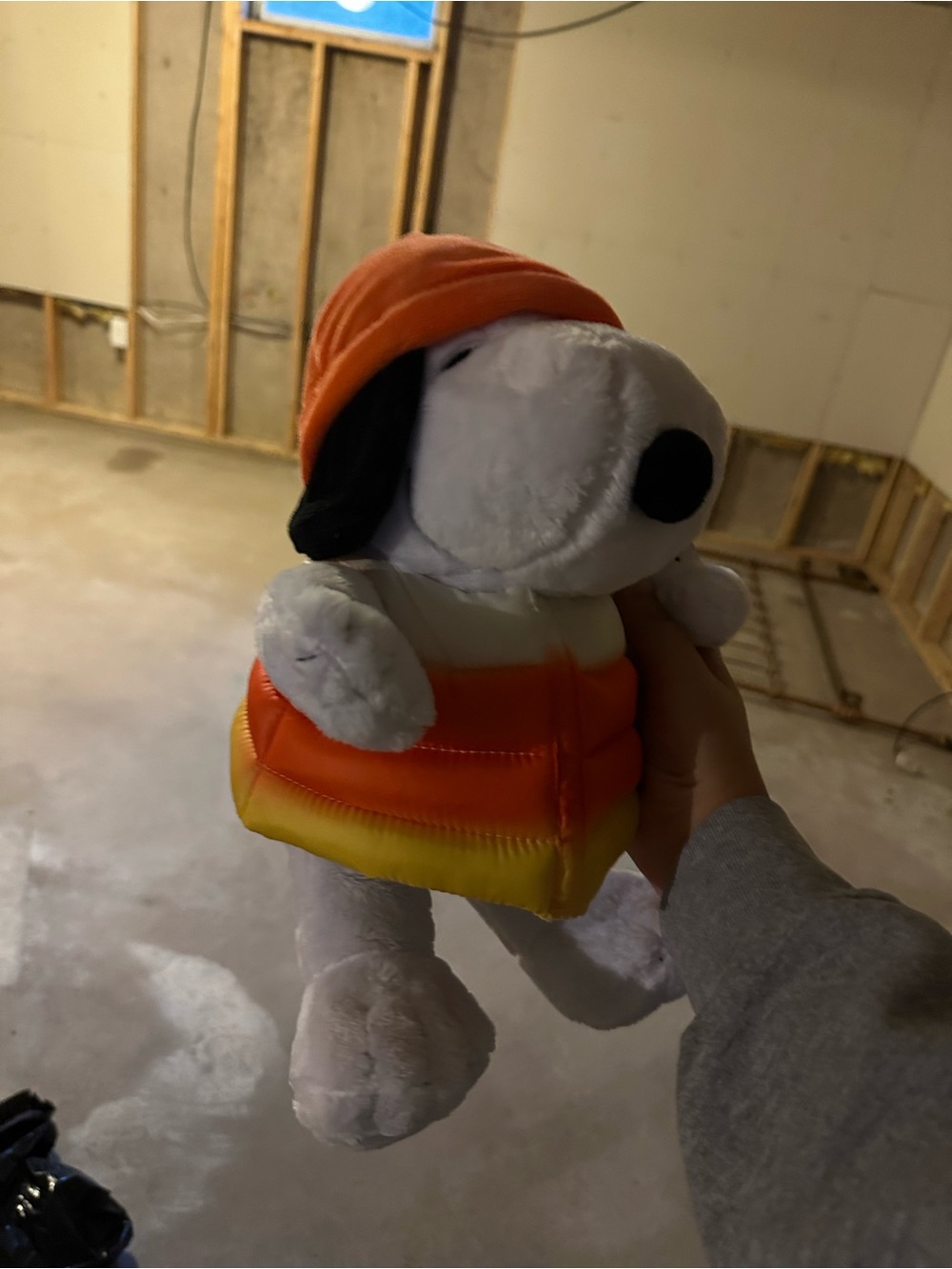 Snoopy Plush Dog Toy in Orange and Yellow Puffer Jacket